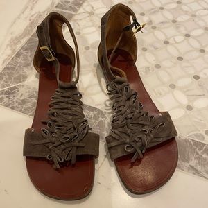 Chie Mihara mocha fringe gladiator sandal